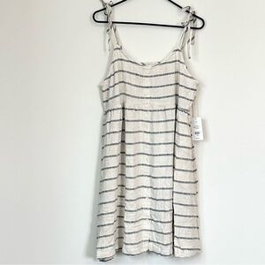 NWT UpWest Cream and Gray Linen Blend Striped Sleeveless Dress - Size: Large